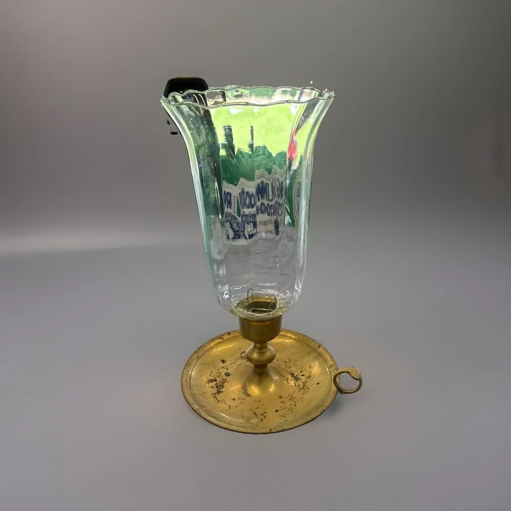 Vintage Large Brass & Hard Plastic Chamber Hurricane Candle Lamp Finger Holder